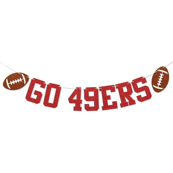 Go 49ers Banner - Football Party Decor, 49ers Football Party Decorations Red Glitter