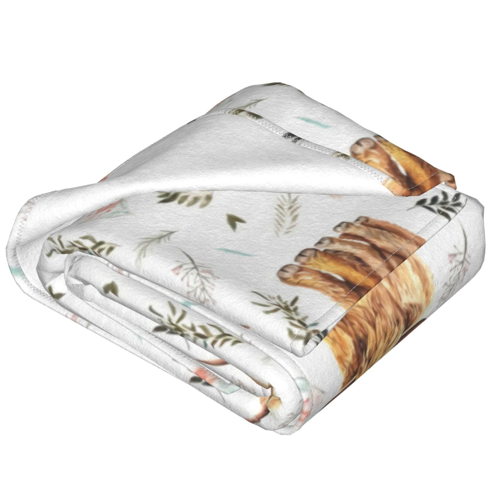 Highland Cow Print Blanket Cute Rustic Farm Animal Cow and Flowers Throw Blankets Soft Flannel Bedding Blanket 60"x80"