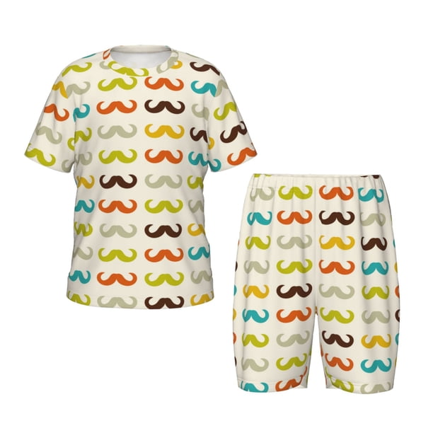 Balery Colorful Mustache Conjunto de Pijama Infantil de Manga Corta con Estampado – Ropa de Dormir de Algodón Suave-3X-Large