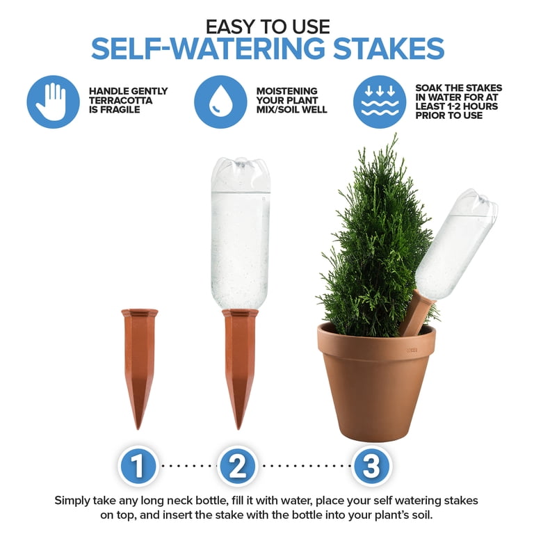 Modern Innovations Ceramic Terracotta Self Watering Spikes (6 Pack) Vacation Automatic Plant Waterer Devices, Indoor/Outdoor Pla