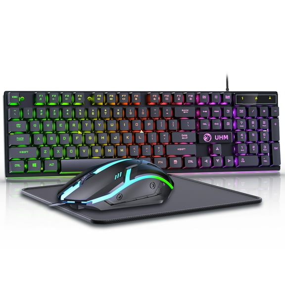 Wired Gaming Keyboard and Mouse Combo,RGB Backlit Mechanical Feel Gaming Keyboard Mouse Set with 104 Keys,USB Wired,RGB Lights for Windows PC Gamers Desktop Computer Laptop