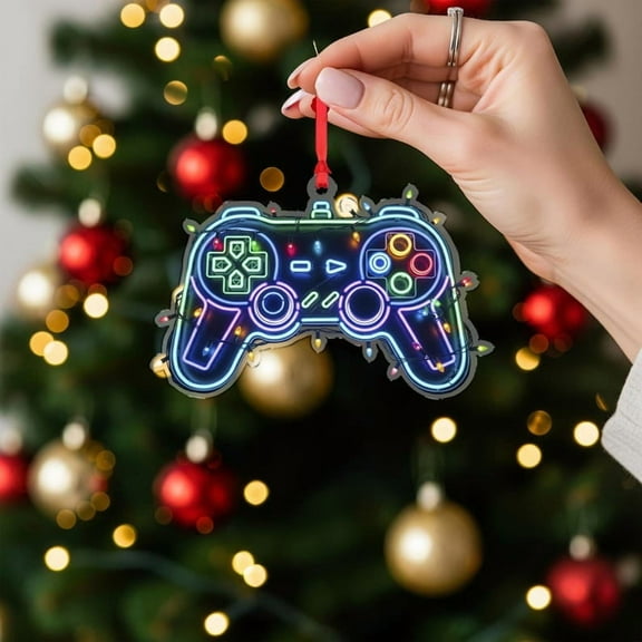ViciArt Gaming Controller Ornament, Neon Video Game Christmas Tree Decor, Acrylic, 3mm, Holiday Gamer Gift