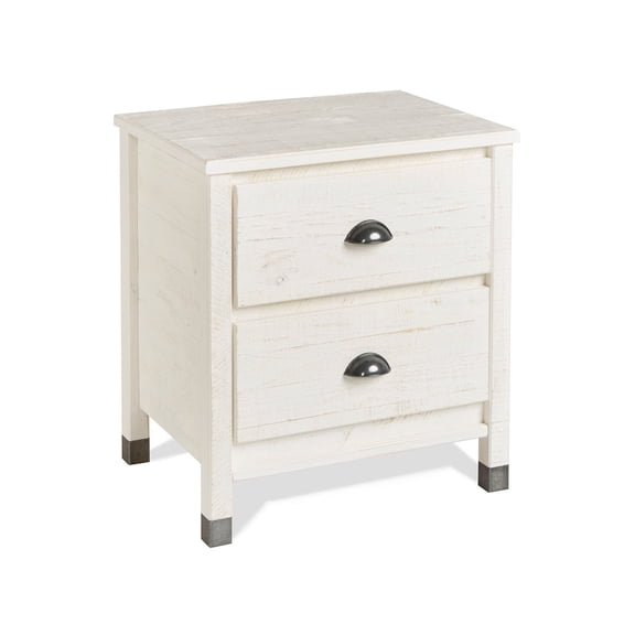 Camaflexi Baja Wood 2 Drawer Nightstand with Metal Pulls, Shabby White