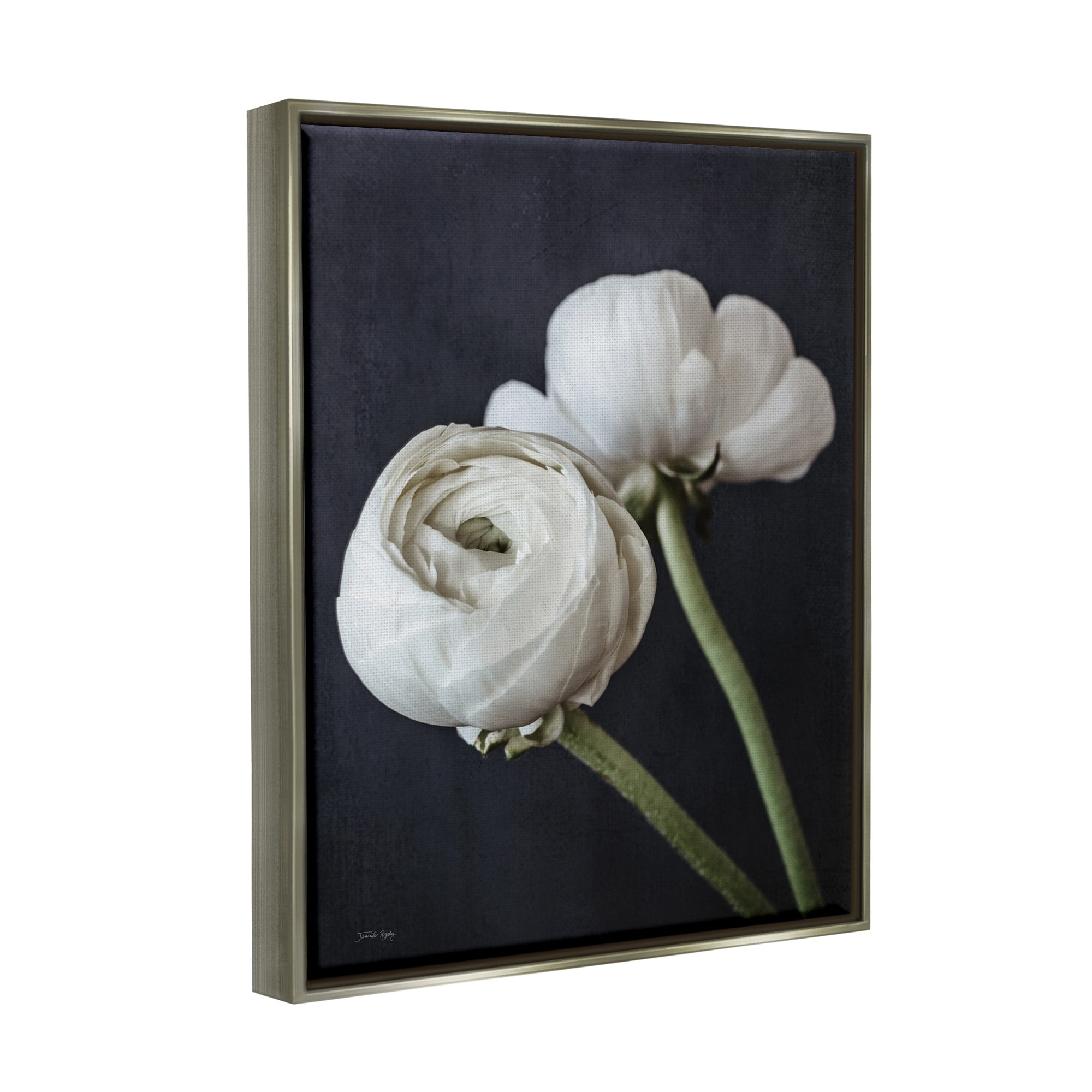 Stupell Industries Modern Ranunculus Flower Blossom Arrangement White Petals Photograph Luster Gray Floating Framed Canvas Print Wall Art, Design by Jennifer Rigsby