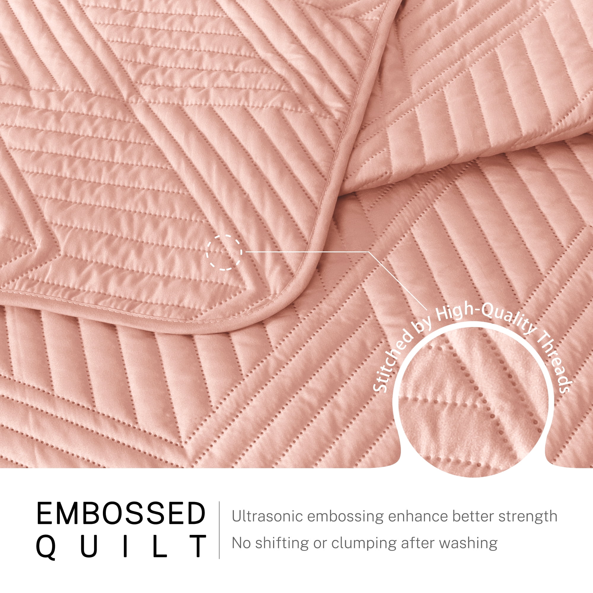 Exclusivo Mezcla Ultrasonic King Quilt Bedding Set, Lightweight Blush Pink Bedspreads Soft Modern Geometric Coverlet Set