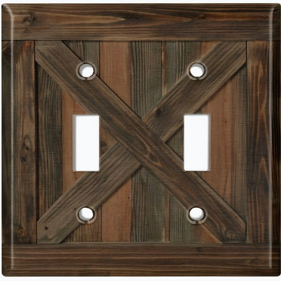 Metal Light Switch Wall Plate Outlet Cover (Printed Image of Rustic Wooden Door Frame - Double Toggle)