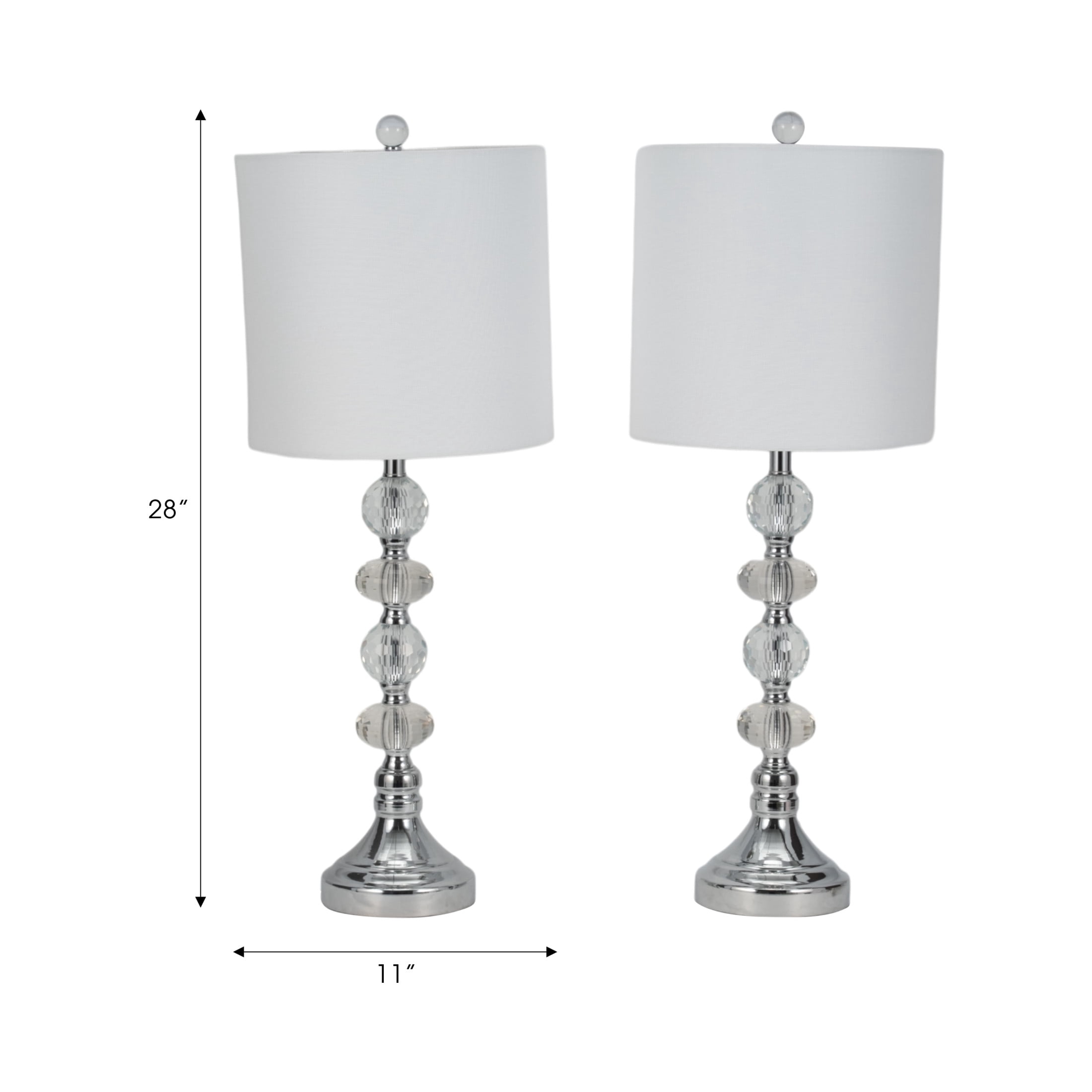 Crystal Glass Table Lamps for Home and Bedroom Decor - Decorative Accent for Living Room, Nightstand, and Bedside - Indoor Lighting for Office and Study Desk - Set of 2, 28", Silver & Metallic