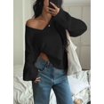 thumbnail image 6 of Women Fall Long Sleeve Sweater V Neck Tops Casual Light-Weight Knit Pullover Shirts Black L, 6 of 8
