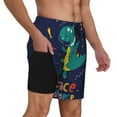 thumbnail image 3 of Picia Dinosau Space Explorer pattern Mens Swim Trunks with Compression Liner Stretch Beach Shorts Quick Dry with Zipper Pockets No-Chafing Board Shorts-X-Large, 3 of 9