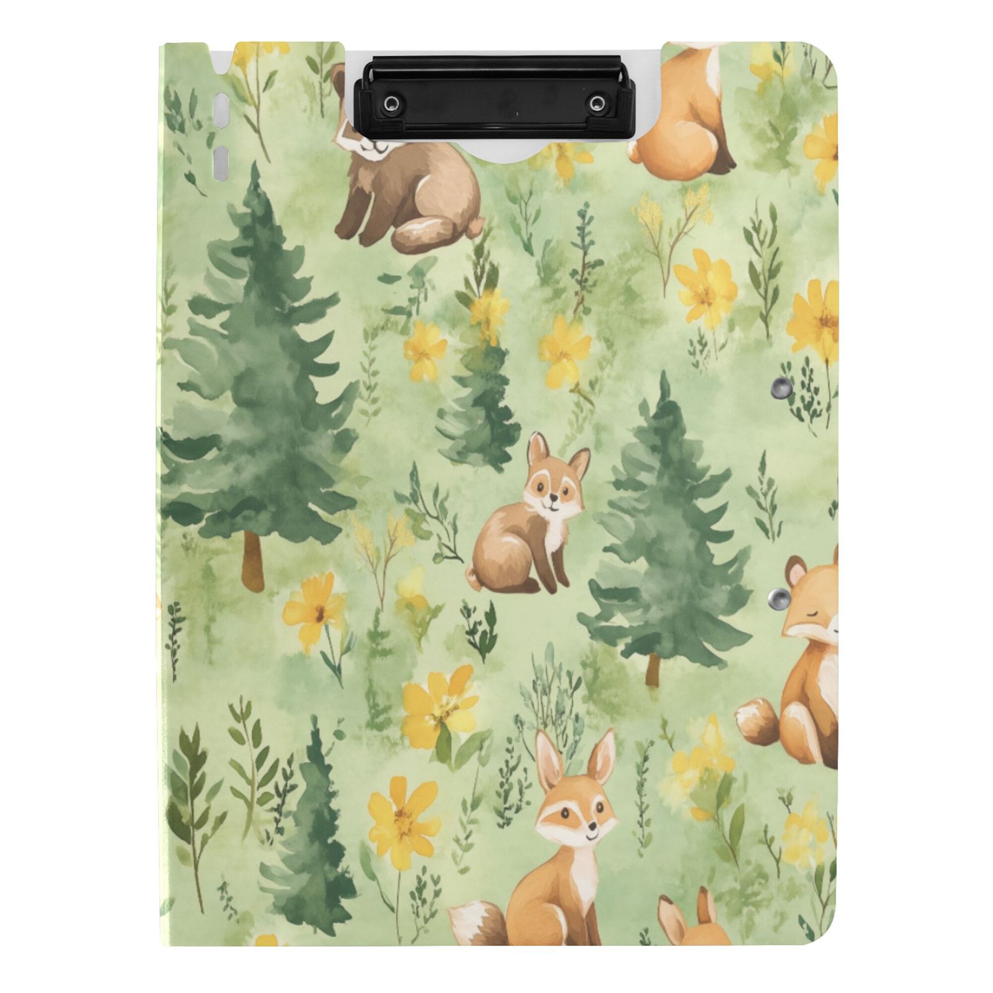 FORMRS A4 Clipboard Folder with Pen Holder Horizontal Foldable School Office Binder, Cartoon Forest Animals