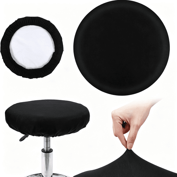 AUQ 2 Pcs Stool Covers Round Fits 15.7-19.6" Bar Stool Seat Covers|Barstool Covers Slipcovers,Stool Cushion Round,High Elastic Polyester,Black,Washable Slipcovers Fo