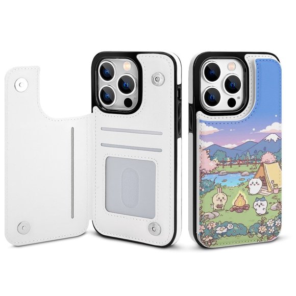 Chiikawa pour iPhone 14 Pro Étui Portefeuille avec Porte-Cartes, Folio Arrière en Cuir PU avec Support pour Femmes Filles, Double Fermoir Magnétique Antichoc