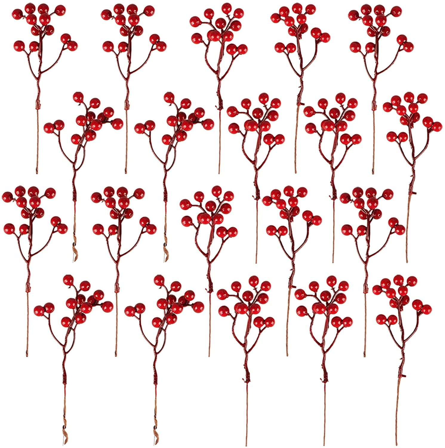 200Pcs Christmas Leaf Tree Red Artificial Cherry Holly Berry Branch Ornaments 