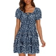 thumbnail image 1 of WTXUE Plus Robes Taille, Robe Trapèze à Manches Courtes Vestidos Casuales Para Mujer Col Ras du Cou, Robe d'Été à Manches Trapèze Robe Plissée Robe d'Été Florale Mi-Longue pour Femme Grande Taille, Bleu Taille P, 1 of 9