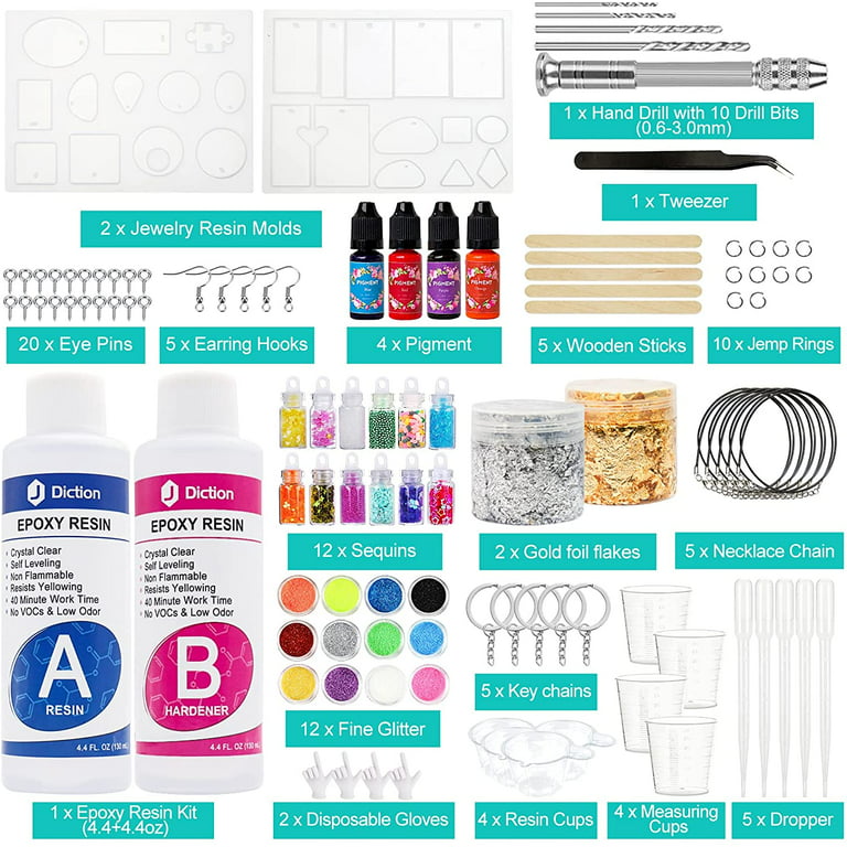 Dayfeeby Resin Kit for Beginner with Resin Molds Silicone and Epoxy Resin Supplies Jewelry Making Including Resin Drill Glitter