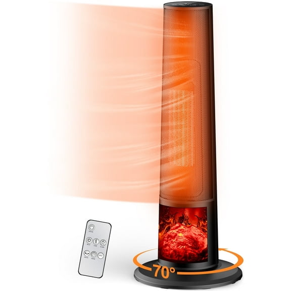 Qunler Space Heater with Remote, 26" Portable Electric Tower Heater with Tip-over and Overheat Protection, 12H Timer, Heating Fan for Bedroom Office, Black