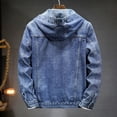 thumbnail image 4 of VNKIDY Men's Coat Autumn Winter Solid Color Denim Hooded Jacket With Button Front Long Sleeve Casual Timeless Style Layered Coat For Casual Daily Activities Versatile Outerwear, 4 of 4