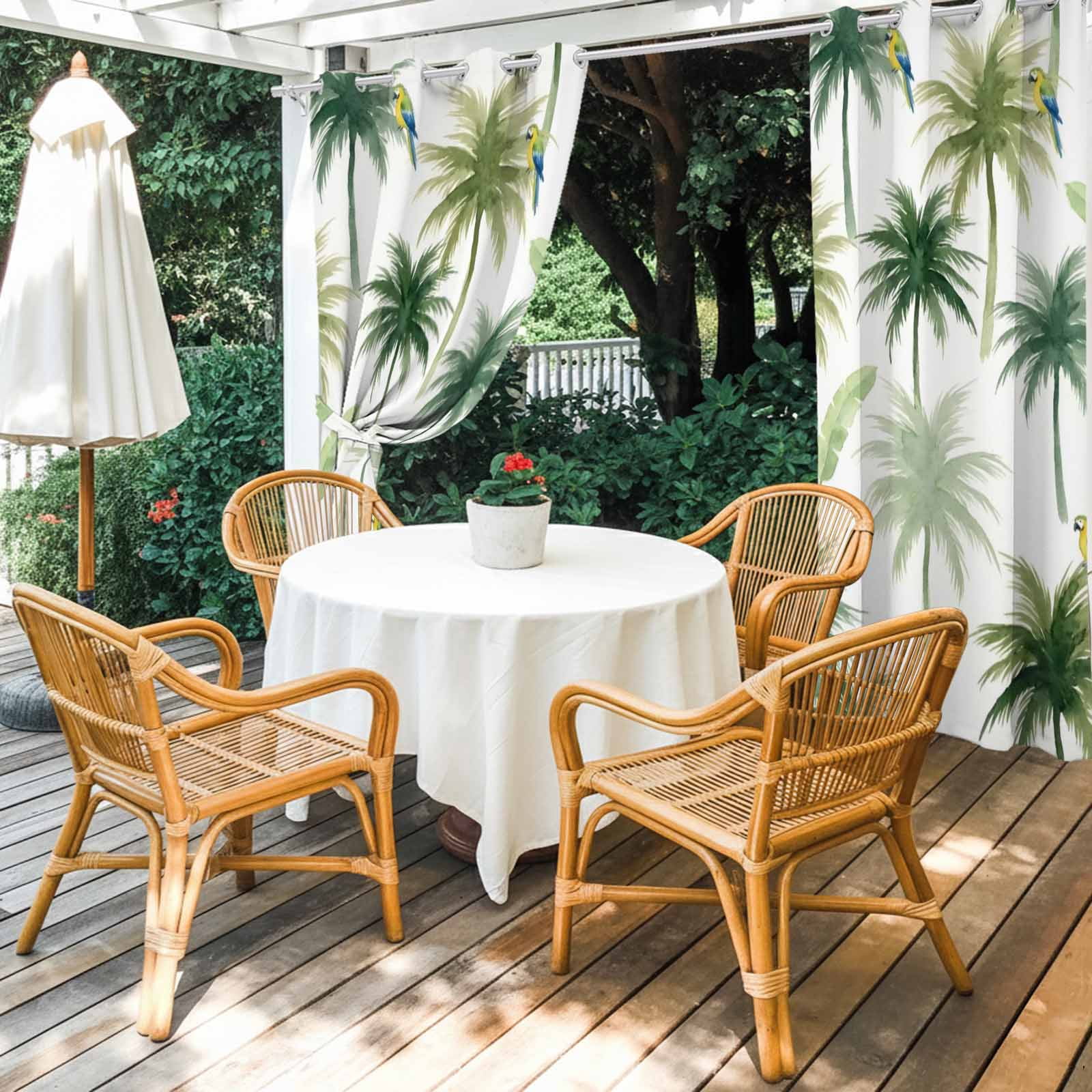 Summer Palm Tree Parrot Outdoor Curtains for Patio, Tropical Green Leaf Bird Sunshade Privacy Drapes Grommet Waterproof Outside Curtains for Porch/Cabana/Balcony 54"x 108", 2 Panel