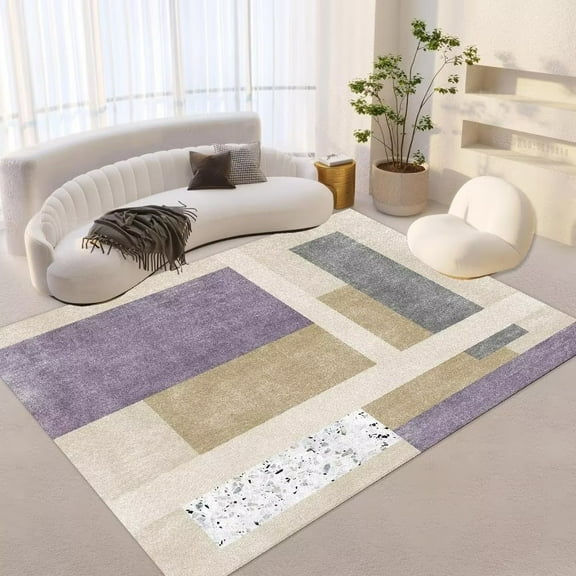 Fashion Striped Abstract Carpets Nordic Purple Large Living Room Rugs Bedroom Carpet Aesthetics Non-slip Soft Floor Mat Washable