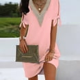 thumbnail image 2 of cfhntfmh Summer Dresses for Women Casual Cold Shoulder Tie Knot Dresses Short Sleeve V Neck Beach Vacation Sundress, 2 of 6