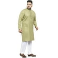 thumbnail image 2 of Men's Plus Size Solid Pure Cotton Kurta with Pyjamas Pathani shape Mandarin collar, long roll-up sleeves, Color: Oilve Green, Size: 6XL, 2 of 6