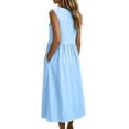 thumbnail image 6 of QUNYINEY Blue Women's Dresses Summer Cotton Linen Sleeveless A Line Long Sundress with Pockets V Neck Loose Fit Dresses, 6 of 6