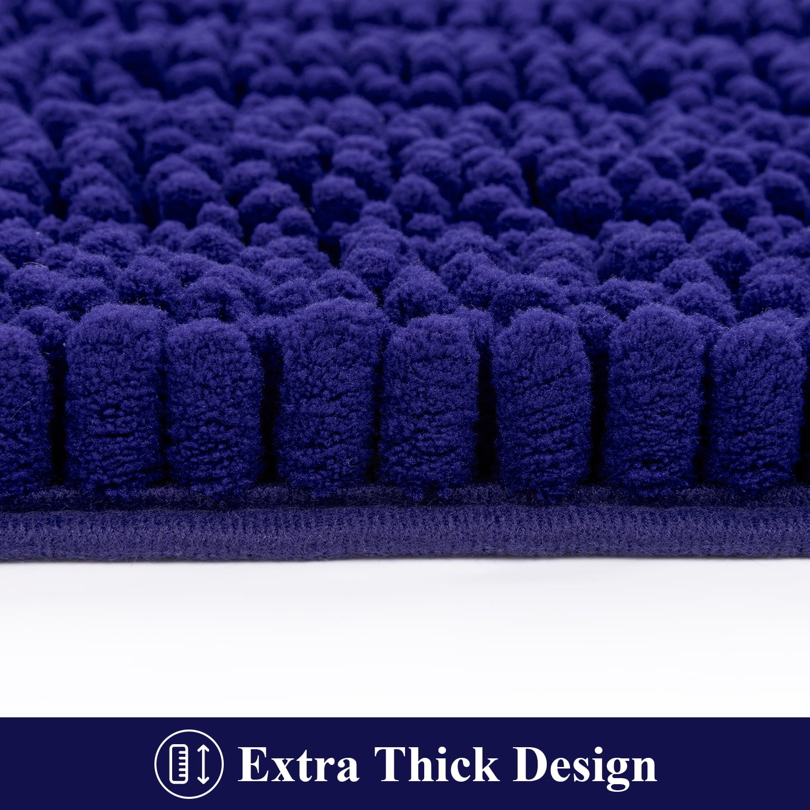 Ileading Ultra Soft Bathroom Rug Set 3 Pieces, Non Slip Thick Chenille Striped Bath Mat, Absorbent Plush Shaggy Bath Rugs for Bathroom, Blue