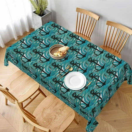 

Table Cloth Rectangle Table Vintage Anchors Rope Waves Green Tablecloth 60 x 90 Inch Wrinkle Resistant Decorative Fabric Table Cover for Dining Party Indoor Outdoor