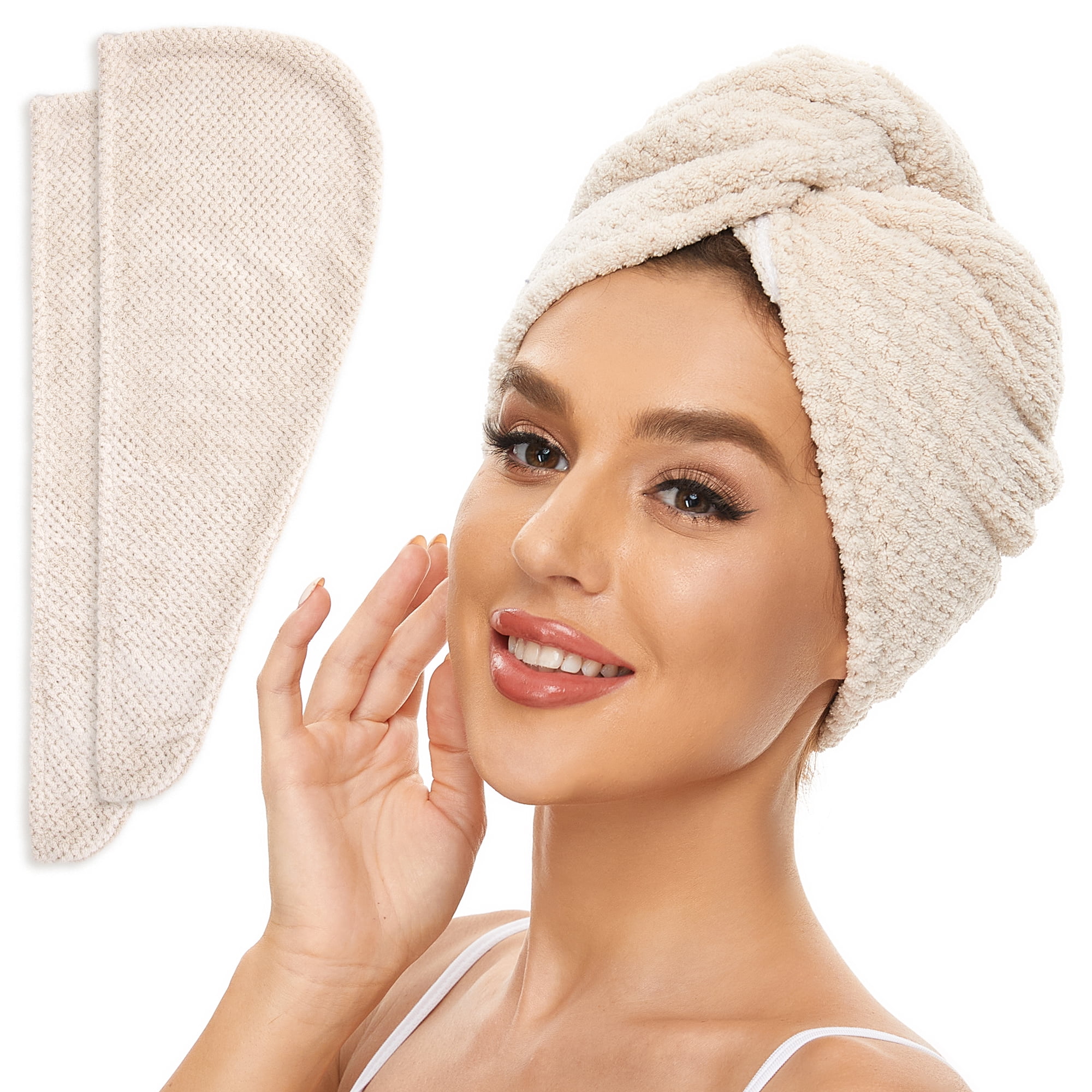 SimpleField Microfiber Hair Towel for All Hair Style, 2 Pack SuperAbsorbent & Quick Drying Hair