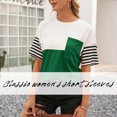 thumbnail image 4 of Camiseta de mujer Bloque de color a rayas Manga corta Cuello redondo Top suelto, Verde, L Advancent AP001245-07, 4 of 7