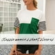 thumbnail image 4 of Camiseta de mujer Bloque de color a rayas Manga corta Cuello redondo Top suelto, Verde, L Yuarrent AP001245-07, 4 of 7