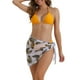 thumbnail image 1 of Conjuntos de bikini de triángulo para mujer de 3 piezas, tanga de corte alto, falda de cobertura con estampado de hojas, trajes de baño, talla X pequeña, naranja, 1 of 5
