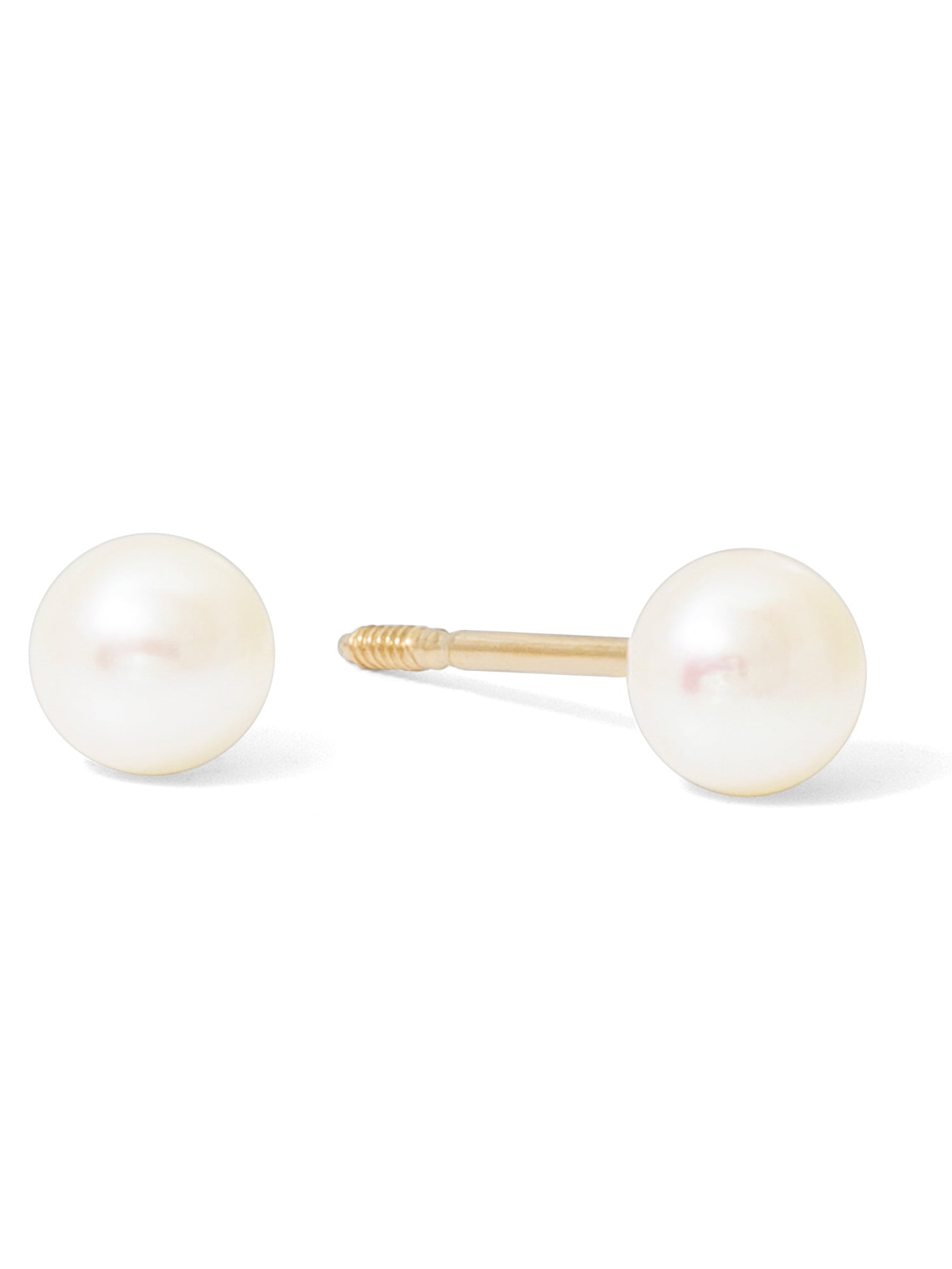 Handpicked Round Freshwater Cultured White Pearl Stud Earrings for Women Girls JORA 14K Gold AAA 