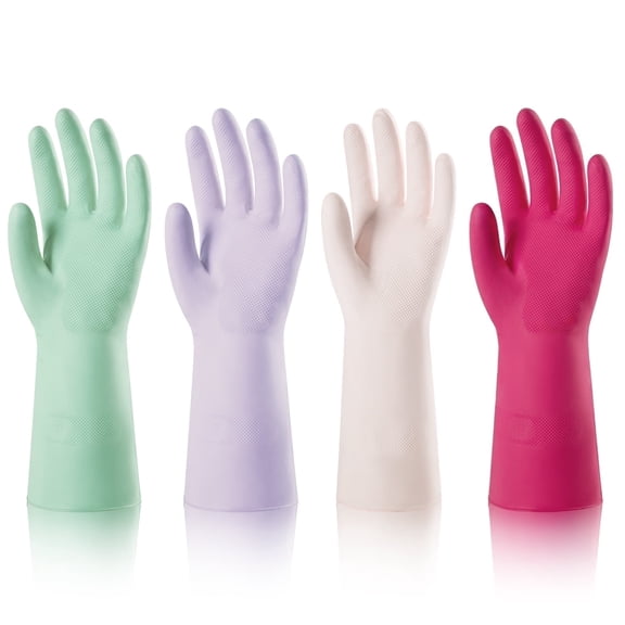 ThxToms 4 Pairs Nitrile Latex-Free Cleaning Gloves, Multi-Color Reusable Kitchen Gloves (Medium)