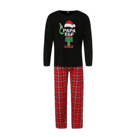 

Christmas Family Matching PajamasClothes Sleepwear Long Sleeve Pjs Elf Print Tops with Plaid Pants