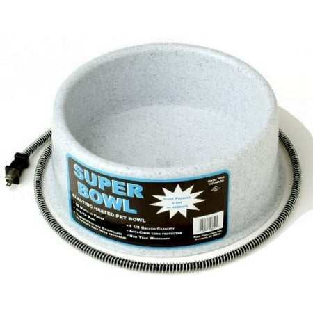 Farm Innovators Heated 1.5 Gallon Pet Bowl with Anti-Chew Cord Protector for Pets, Speckletone Gray