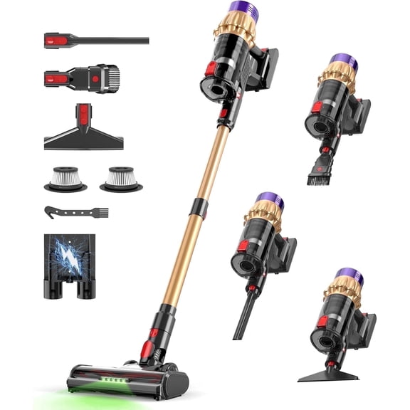KASUE 580W Cordless Stick Vacuum Cleaner, 50KPa, Purple/Gold