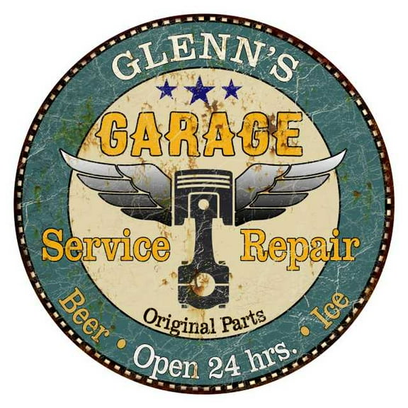 GLENN'S Garage 14" Round Metal Sign Man Cave Home Wall Decor 100140027170