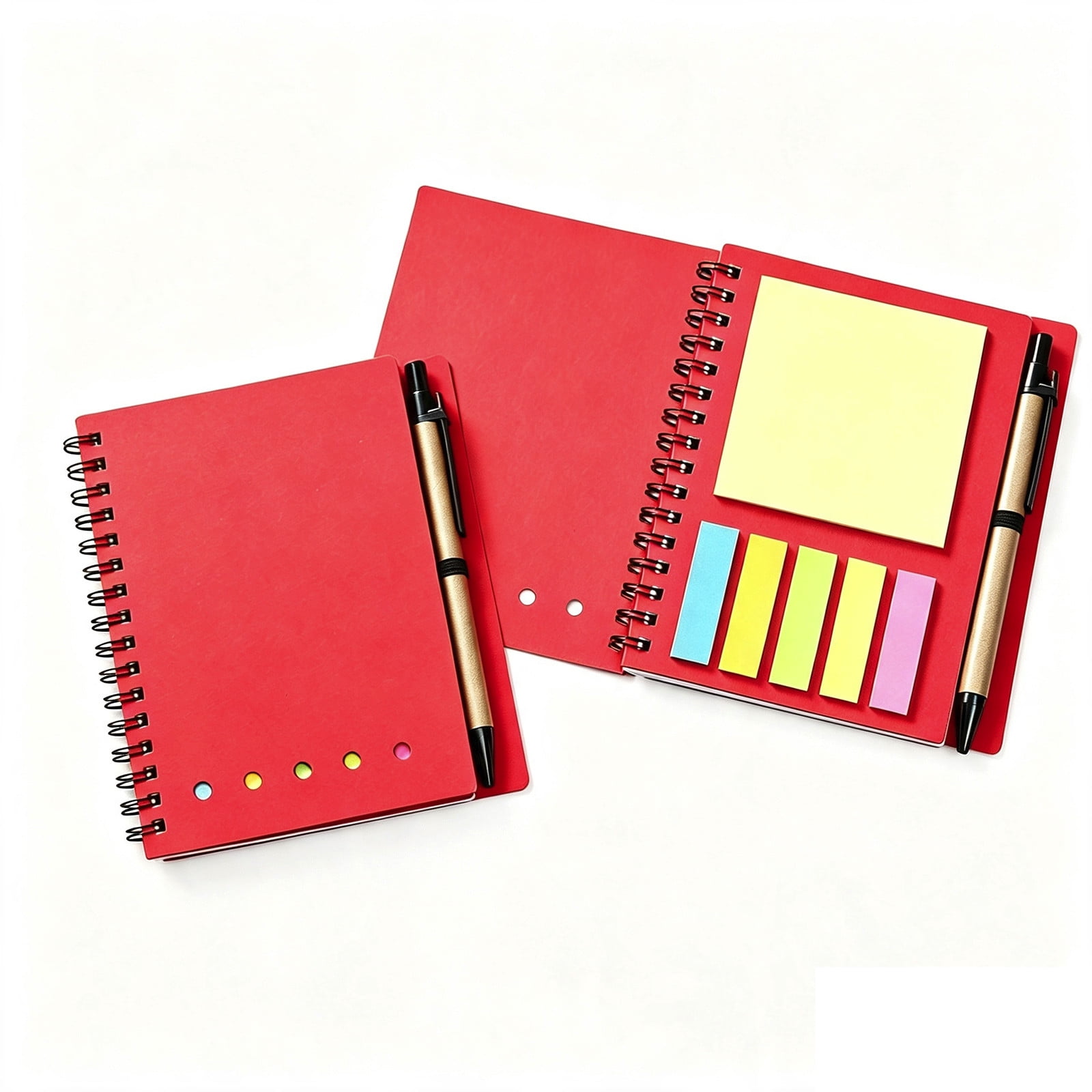 VMWMSSR Spiral Notebook With Sticky Notes Index Tabs And Pen Hardcover Coil Memo Journal Portable Small Notepad For Office Business Supplies(Red-5.71 )