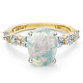 thumbnail image 3 of Gem Stone King 14K Two Tone Gold Simulated White Opal and Lab Grown Diamond Engagement Ring for Women | 2.90 Cttw | Oval Cabochon 11X9MM | Gemstone October Birthstone | Size 9, 3 of 6