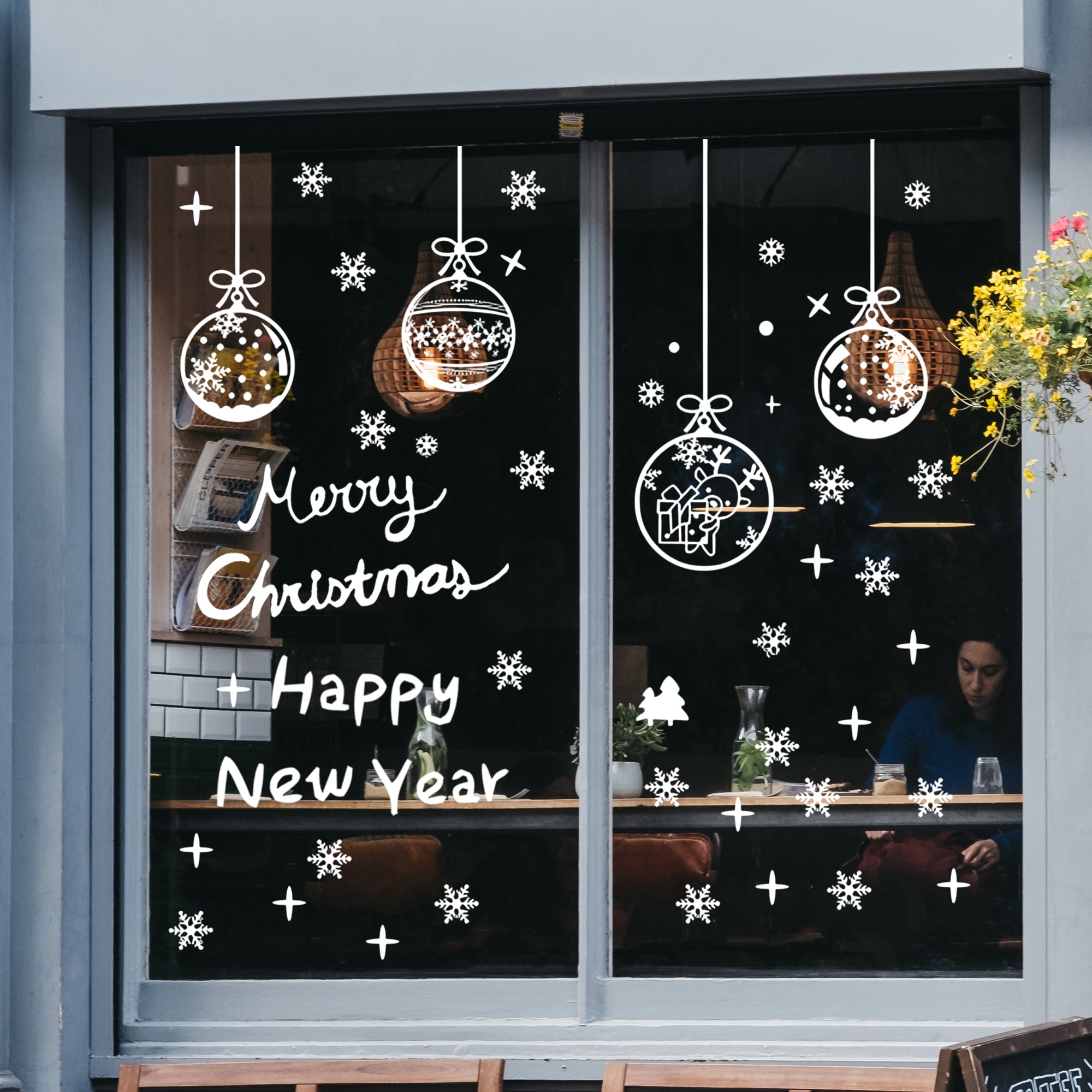 Unique Bargains Window Clings Party Supplies for Holiday White Christmas Ball Ornament