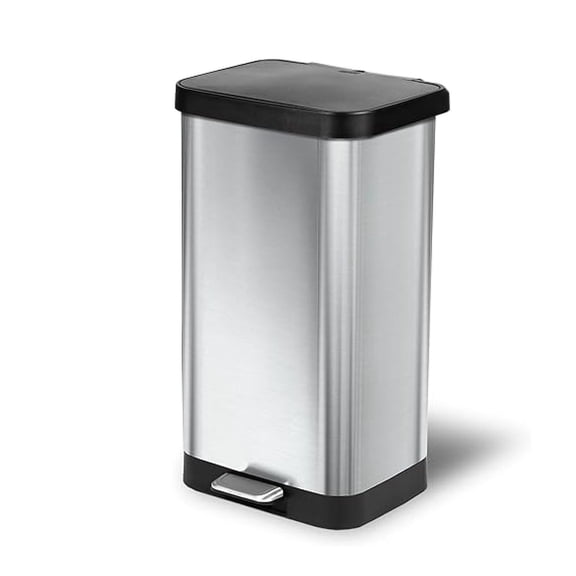 Stainless Steel Step Trash Can with Odor Protection | Large Metal Kitchen Garbage Bin with Soft Close Lid, Foot Pedal and Waste Bag Roll Holder, 20 Gallon, Stainless