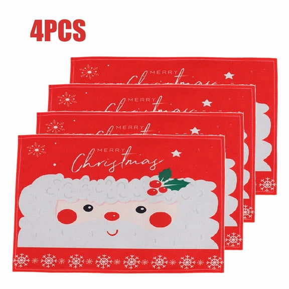 KOYPTL Red Christmas Placemats Set of 4 Santa Claus Xmas Tree Reindeer Winter Snowflake 11X17 Inch Dining Table Mat Set Washable Stain Resistant Christmas Decorations for Kitchen Party Home Decor