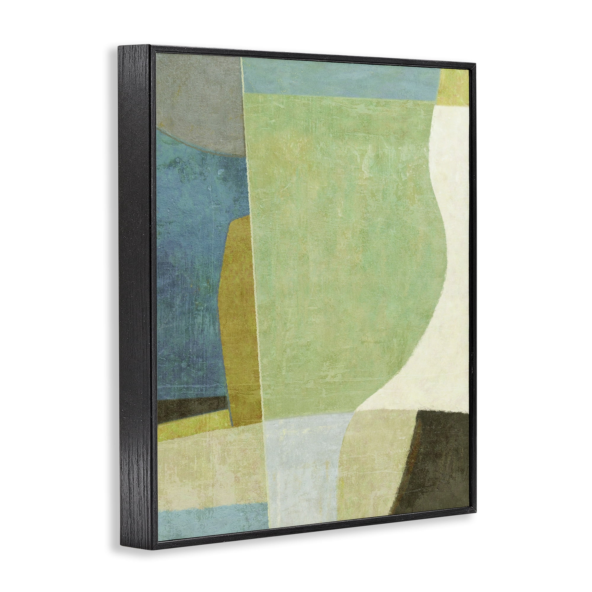 Stupell Industries Green Geometric Collage Abstract Painting Black Framed Art Print Wall Art, 24 x 30