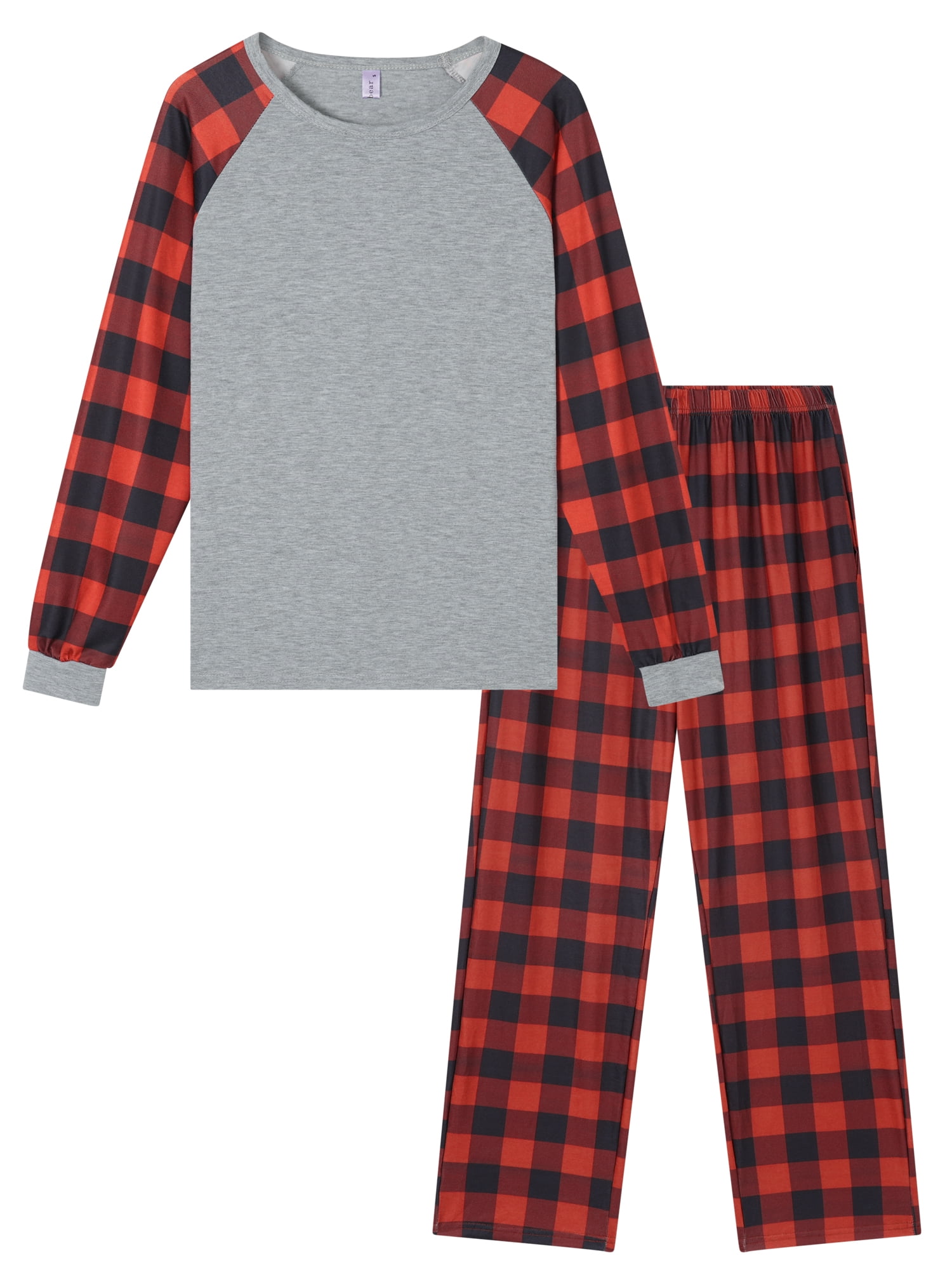 DARING DIVA Men's Family Plaid Print Top and Pants Pajama Set M Red