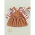 thumbnail image 4 of Bagilaanoe 2Pcs Newborn Baby Girls Overalls Dress Set Floral Print Long Sleeve Ruffle Romper Tops + Corduroy Suspender Skirt 3M 6M 9M 12M 18M Infant Casual Outfits, 4 of 9