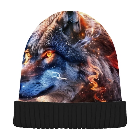 joogoo Shining Wolf Beanie Hats Men Women Cuffed Skull Cap Winter Warm Knit Thick Beanies