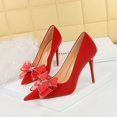 thumbnail image 2 of Zapatos de tacón alto ligeros y lujosos para mujer, para banquetes, tacones finos, sexys, con punta en la boca y lazo de encaje, para bodas y novias, 2 of 5