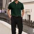 thumbnail image 2 of Lumtrix Mens Polo Shirt Texture Knitted Button Dpwn T-Shirt Casual Short Sleeve Summer Vacation Golf Shirts Dark Green 2XL, 2 of 5