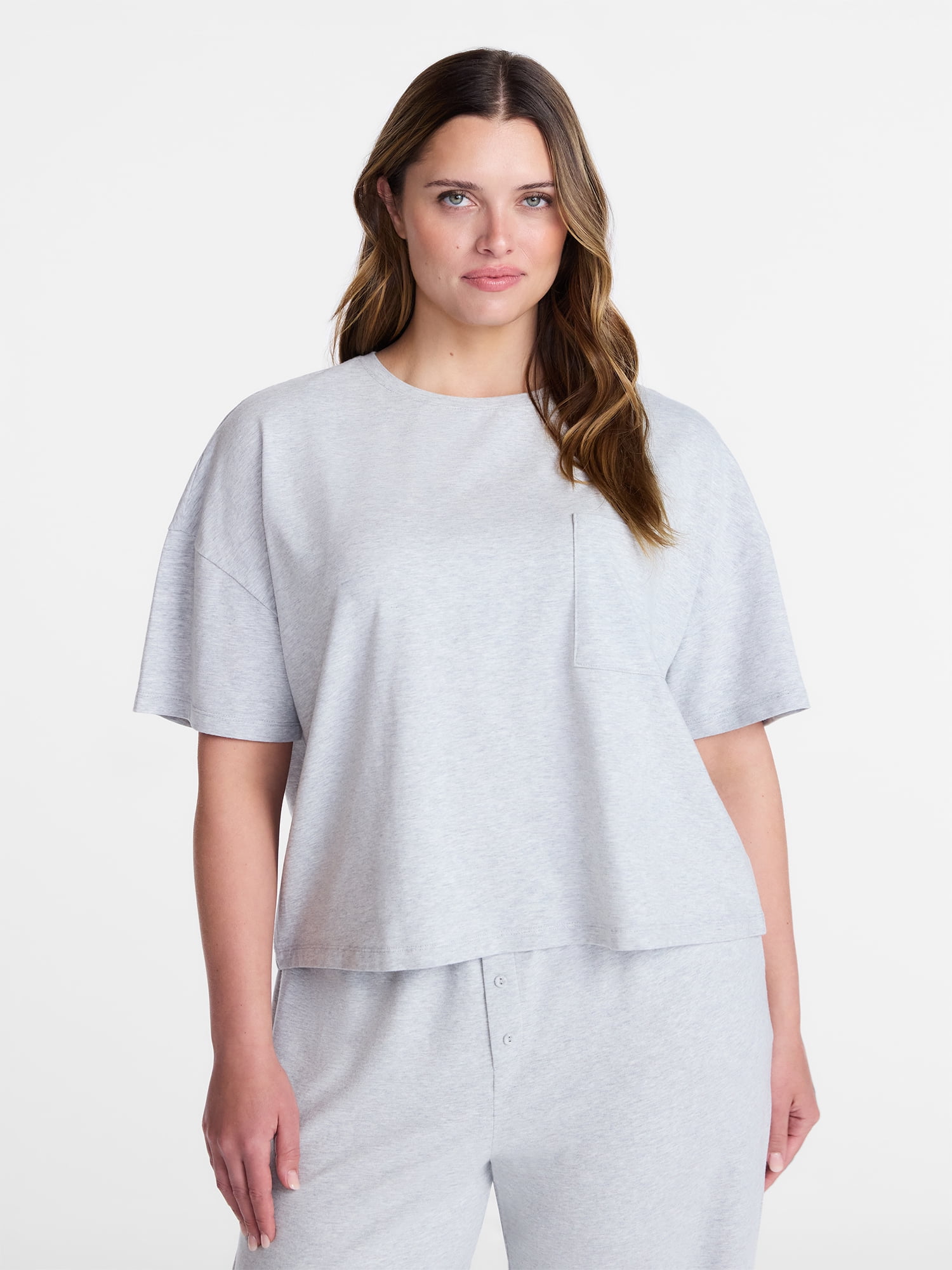 Joyspun Women’s Cotton-Blend Sleep Lounge Top with Short Sleeves, Sizes S-3X